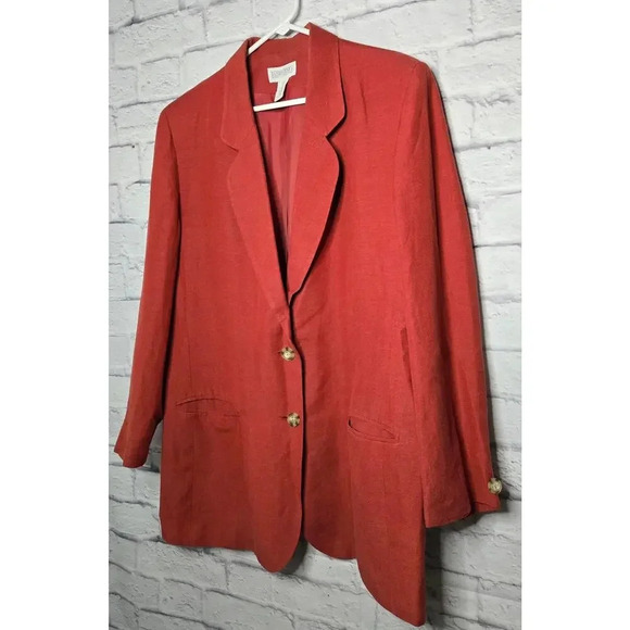 Vintage Lands End women’s coral linen blend casual office blazer size 18. - Picture 2 of 6